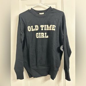 NWT Joanie “Old Time Girl” black crewneck sweater Embroidered logo